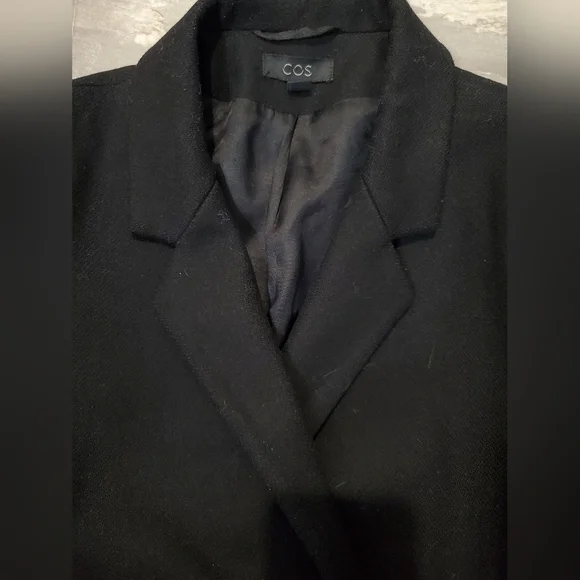 COS Elegant Black Women's Double Breasted Long Coat. Blazer Style.Wool, Cashmere - Picture 3 of 13